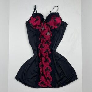 Y2K Gothic Vamp Lingerie Dress in Red + Black Lace Grunge Floral Women's Large